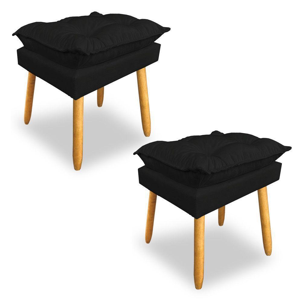 Kit 2 Puffs Decorativo Opala Suede Preto Pés Palito Sky Mobile - 1
