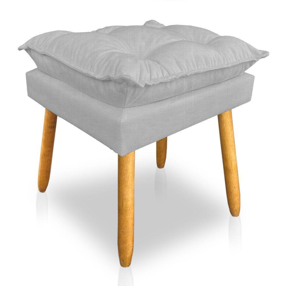 Puff Decorativo Opala Linho Cinza Pés Palito Sky Mobile - 2