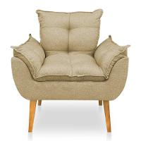 Kit 2 Poltronas Decorativa E Puff Opala Luxo Linho Dourado Sky Mobile