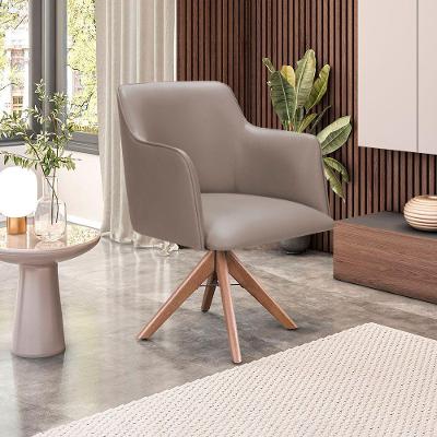 Poltrona Camélia Base Giratória De Madeira Corino Cor Cáqui