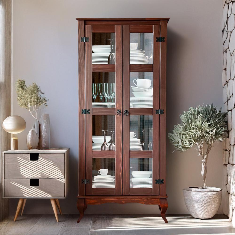 Cristaleira 2 Portas Madeira Maciça Rústica Sala De Jantar Imbuia - 1