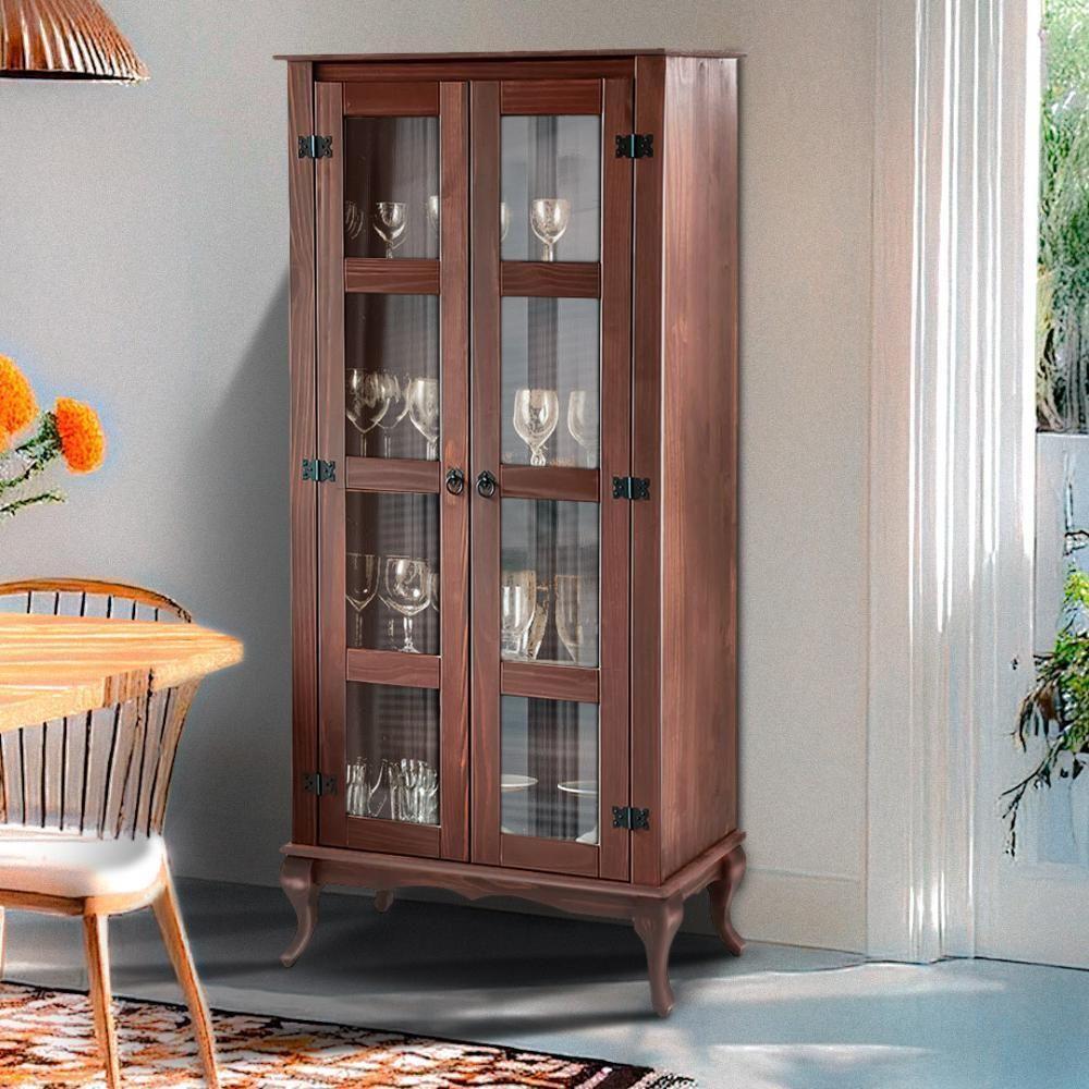 Cristaleira 2 Portas Madeira Maciça Rústica Sala De Jantar Imbuia - 3