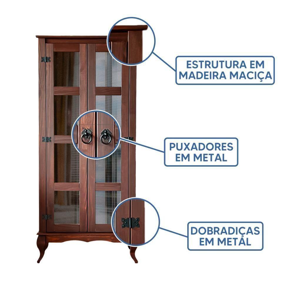 Cristaleira 2 Portas Madeira Maciça Rústica Sala De Jantar Imbuia - 6