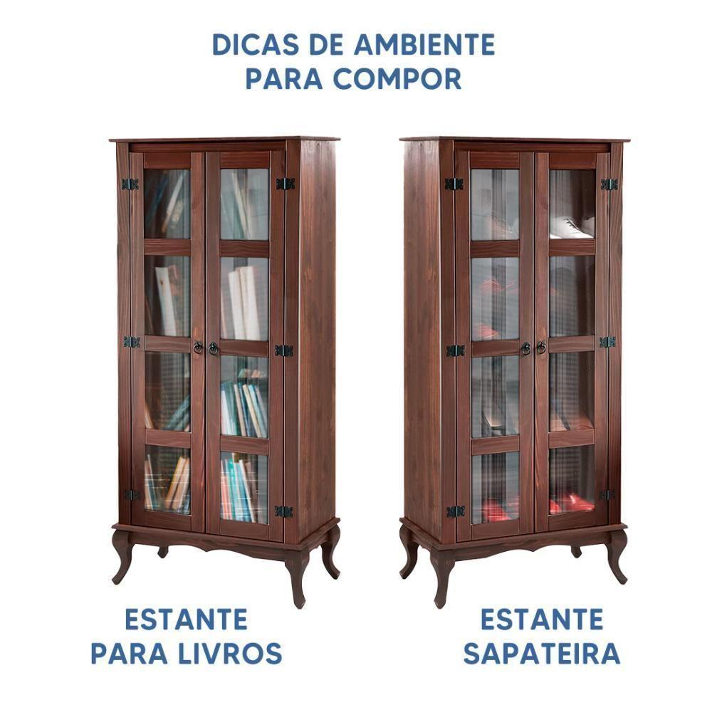 Cristaleira 2 Portas Madeira Maciça Rústica Sala De Jantar Imbuia - 7