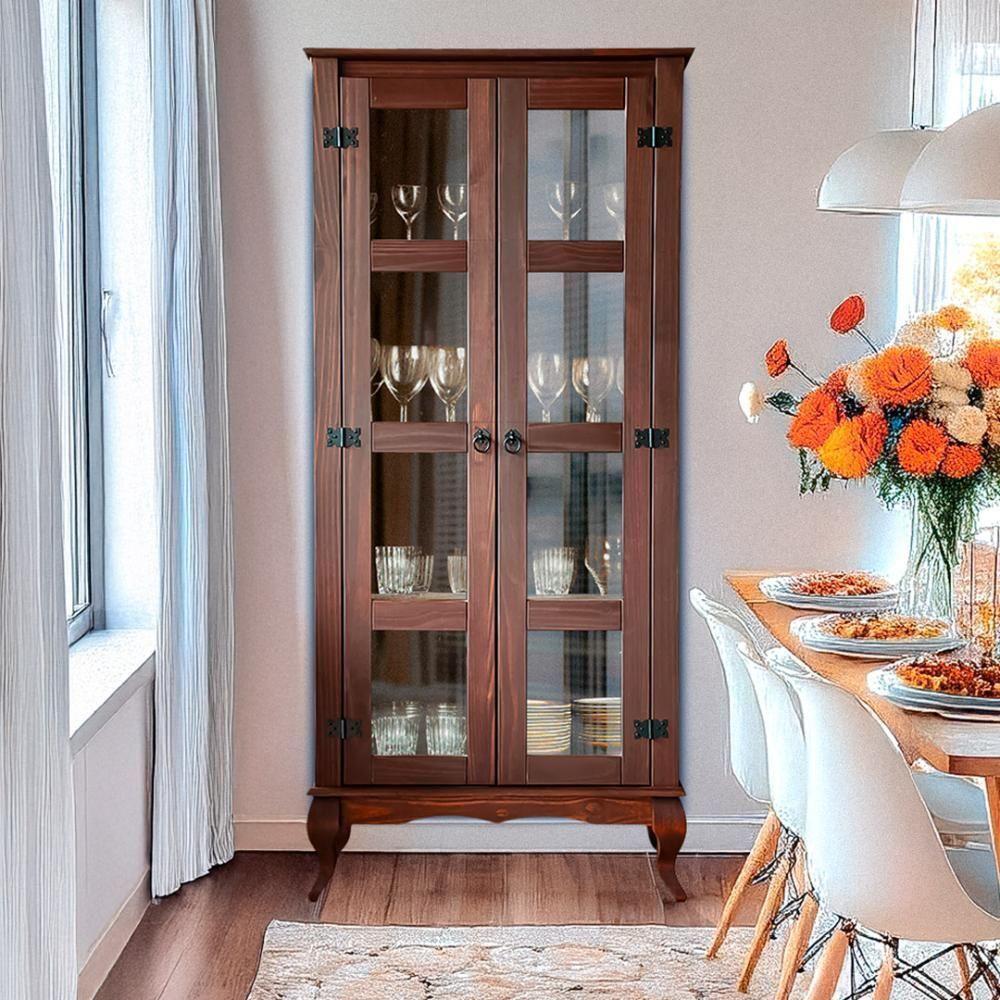 Cristaleira 2 Portas Madeira Maciça Rústica Sala De Jantar Imbuia - 9