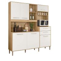 Armário Cozinha Compacta Completa 5 Portas 3 Gavetas Cristal Freijo-off White - 2