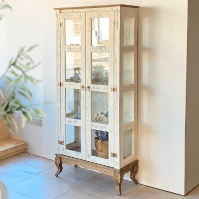 Cristaleira 2 Portas Madeira Maciça Rústica Sala De Jantar Com Vidro Lateral Branco Garapa