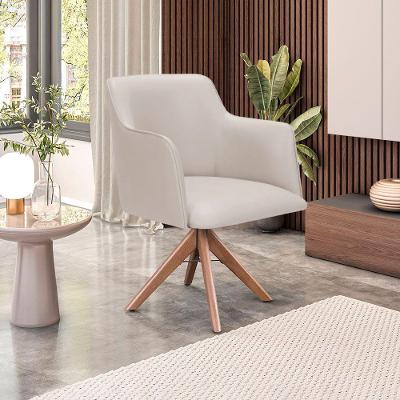 Poltrona Camélia Base Giratória De Madeira Corino Cor Marfim