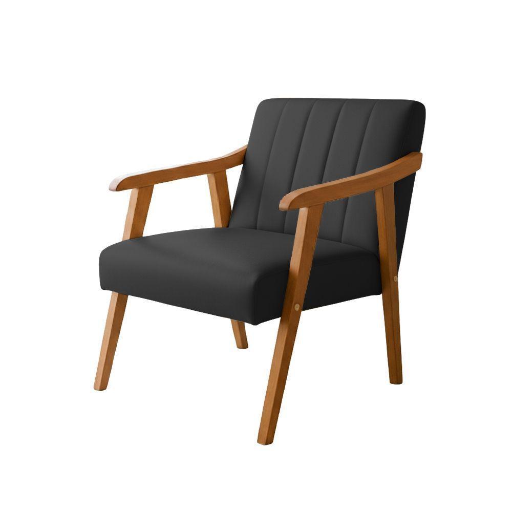 Kit 2 Poltronas Decorativa Com Braço Em Madeira Maciça Livia Courino Preto - 5