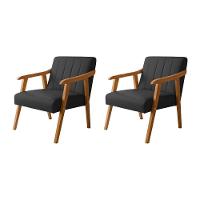 Kit 2 Poltronas Decorativa Com Braço Em Madeira Maciça Livia Courino Preto - 1