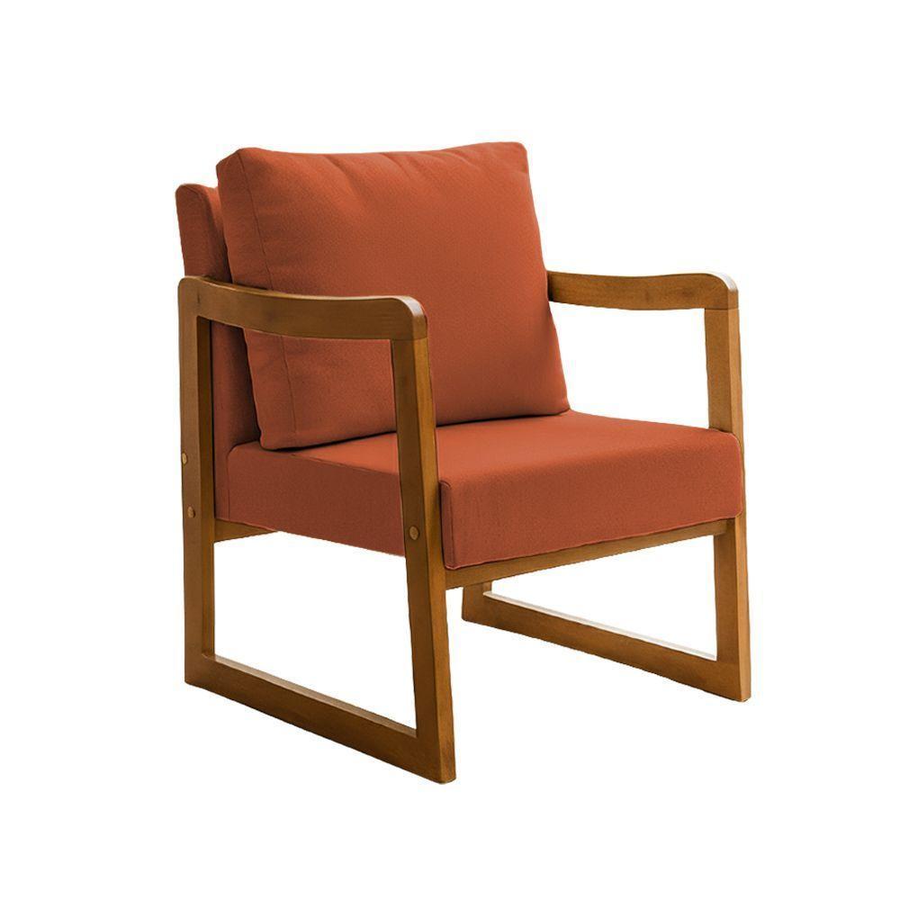 Poltrona Decorativa Com Braço Em Madeira Maciça Alice Linho Terracota - 2