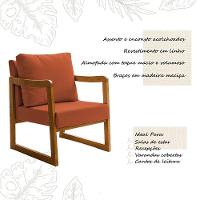 Poltrona Decorativa Com Braço Em Madeira Maciça Alice Linho Terracota - 3