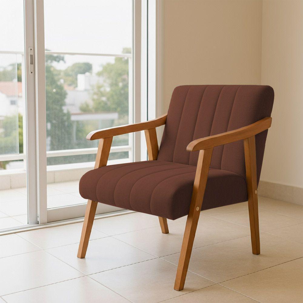 Kit 2 Poltronas Decorativa Com Braço Em Madeira Maciça Livia Veludo Marrom - 2
