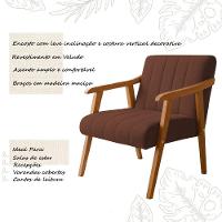 Kit 2 Poltronas Decorativa Com Braço Em Madeira Maciça Livia Veludo Marrom - 3