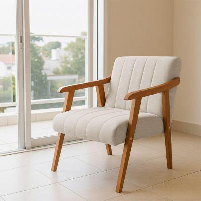 Poltrona Decorativa Com Braço Em Madeira Maciça Livia Linho Bege