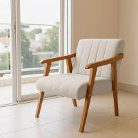 Poltrona Decorativa Com Braço Em Madeira Maciça Livia Linho Bege - 1