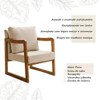 Poltrona Decorativa Com Braço Em Madeira Maciça Alice Linho Bege - 3