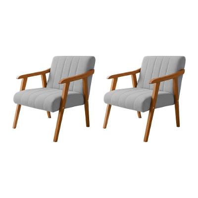 Kit 2 Poltronas Decorativa Com Braço Em Madeira Maciça Livia Linho Cinza