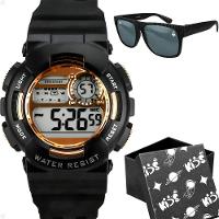 Relogio Infantil Digital Preto Menino + Oculos Sol + Caixa Original Criança Rose Prova Dagua Alarme - 1