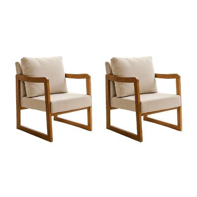 Kit 2 Poltronas Decorativa Com Braço Em Madeira Maciça Alice Linho Bege
