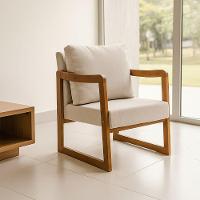 Kit 2 Poltronas Decorativa Com Braço Em Madeira Maciça Alice Linho Bege - 2