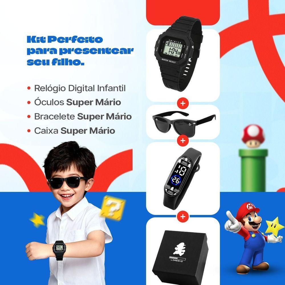 Relogio Infantil Digital Led Preto + Caixa Protecao Uv Silicone Acetato Pulseira Ajustavel Crianca - 2
