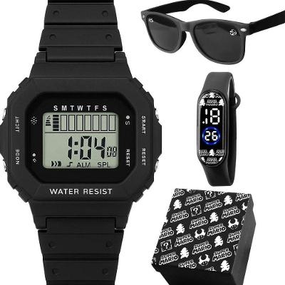 Relogio Infantil Digital Led Preto + Caixa Protecao Uv Silicone Acetato Pulseira Ajustavel Crianca