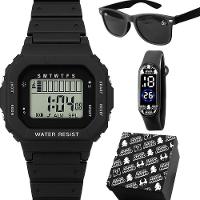Relogio Infantil Digital Led Preto + Caixa Protecao Uv Silicone Acetato Pulseira Ajustavel Crianca - 1
