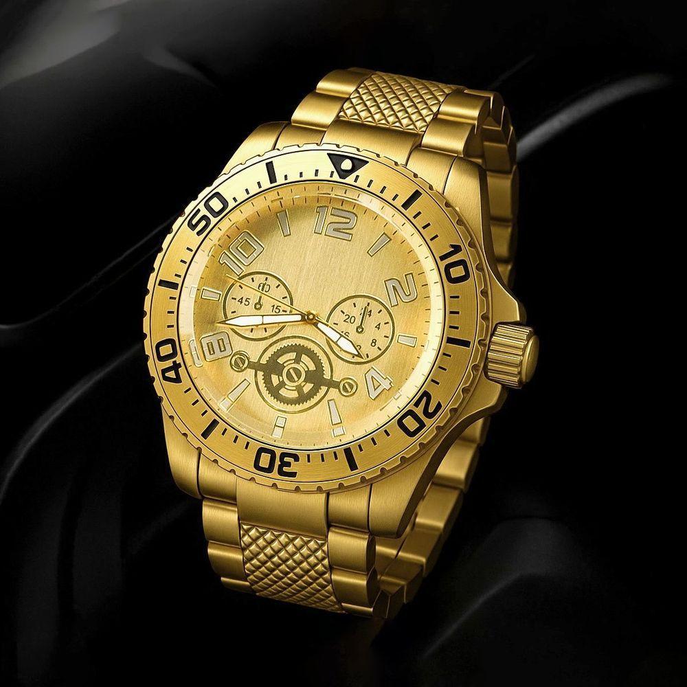 Relogio Banhado Masculino Aco + Pulseira + Corrente Grumet Social Analogico Original Dourado Cordao - 4