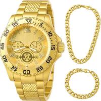 Relogio Banhado Masculino Aco + Pulseira + Corrente Grumet Social Analogico Original Dourado Cordao - 1