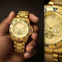 Relogio Banhado Masculino Aco + Pulseira + Corrente Grumet Social Analogico Original Dourado Cordao - 3