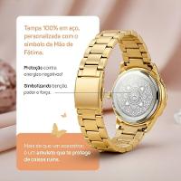Relogio Dourado Inoxidavel Feminino + Pulseira Caixa Colar Casual Banhado Moda Pingente Losango Aco - 5