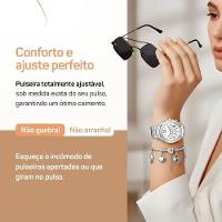 Relogio Aco Inox Feminino Prata Oculos + Pulseira Caixa Losango Pingente Original Casual Protecao Uv - 2