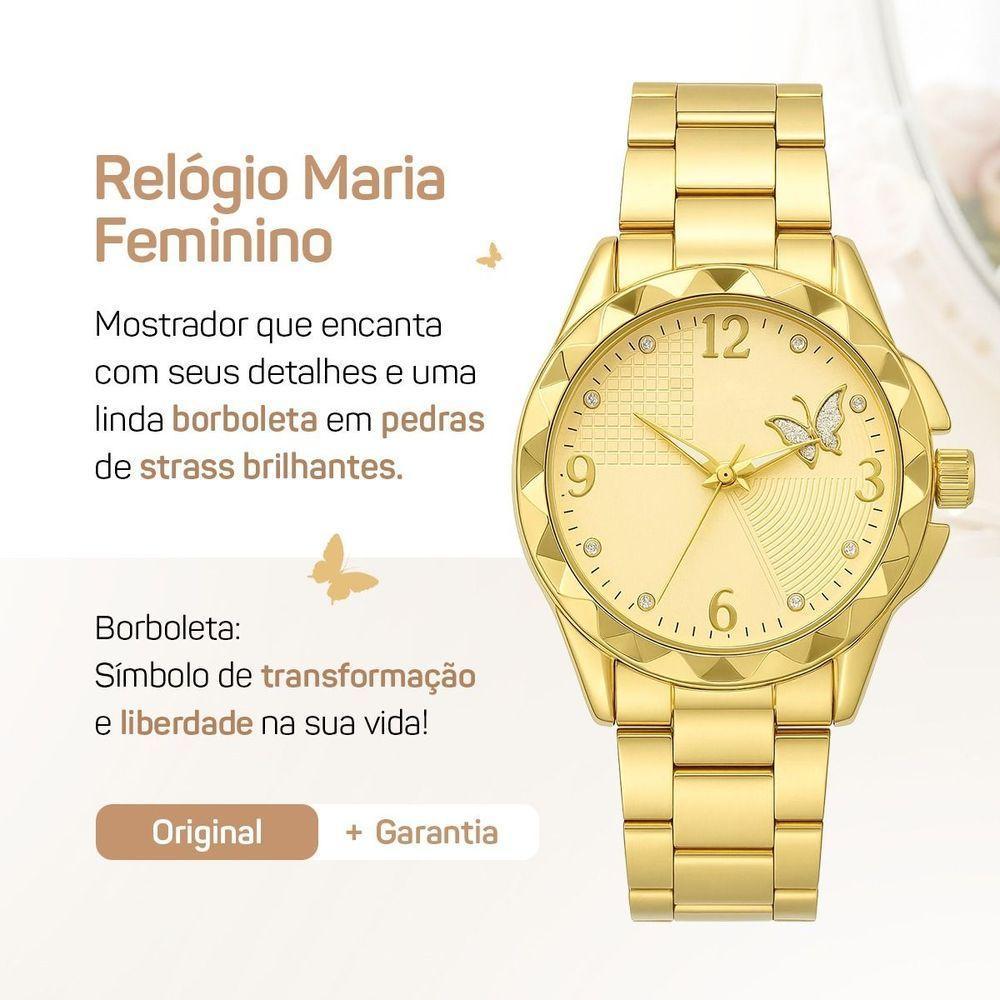 Relogio Banhado Aco Inox Feminino + Pulseira Colar + Caixa Original Perola Casual Ajustavel Moda - 5