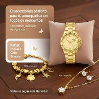 Relogio Banhado Aco Inox Feminino + Pulseira Colar + Caixa Original Perola Casual Ajustavel Moda - 2