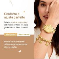 Relogio Banhado Aco Inox Feminino + Pulseira Colar + Caixa Original Perola Casual Ajustavel Moda - 3