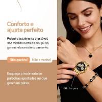 Relogio Dourado Feminino Aco Inox + Caixa + Pulseira Oculos Preto Casual Losango Qualidade Premium - 2