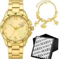 Relogio Feminino Aco Dourado Prova Dagua + Caixa Social Qualidade Premium Resistente Moda Presente - 1