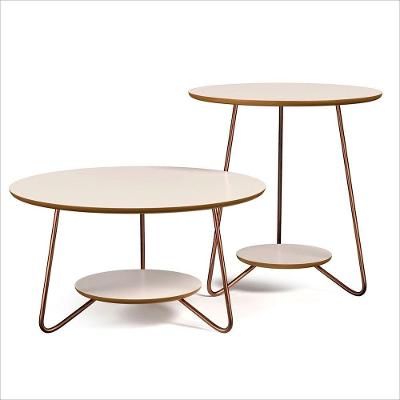 Conjunto Mesa De Apoio E Centro Liz Pés De Ferro Ej Móveis Off White-freijó