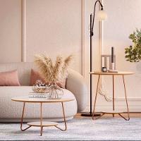 Conjunto Mesa De Apoio E Centro Liz Pés De Ferro Ej Móveis Off White-freijó - 2