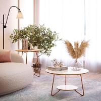 Conjunto Mesa De Apoio E Centro Liz Pés De Ferro Ej Móveis Off White-freijó