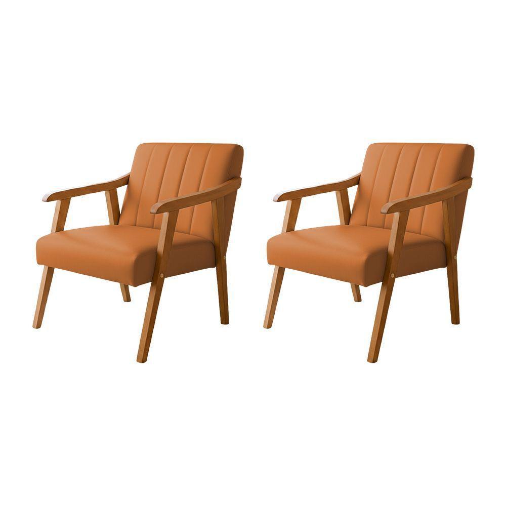 Kit 2 Poltronas Decorativa Com Braço Em Madeira Maciça Livia Courino Caramelo - 1