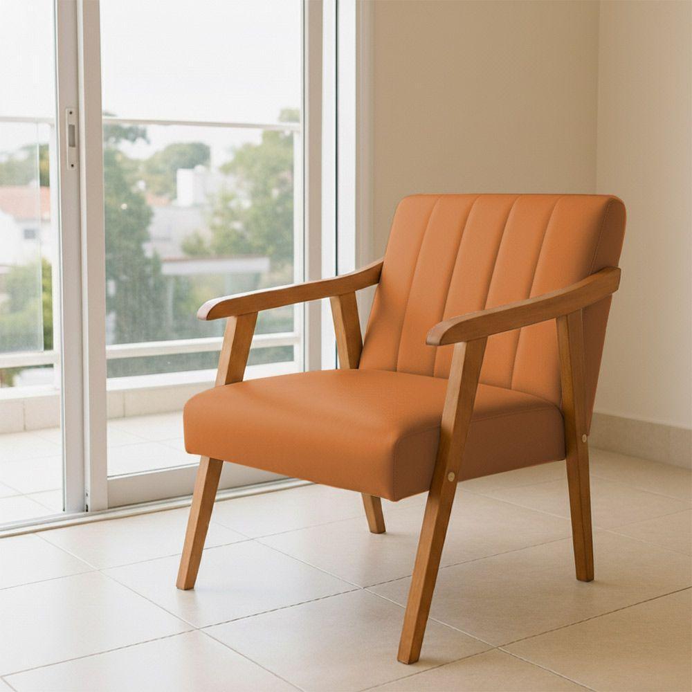 Kit 2 Poltronas Decorativa Com Braço Em Madeira Maciça Livia Courino Caramelo - 2