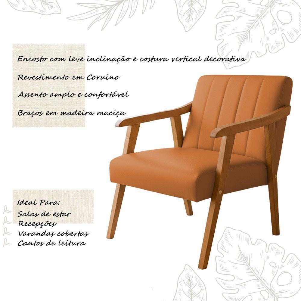 Kit 2 Poltronas Decorativa Com Braço Em Madeira Maciça Livia Courino Caramelo - 3