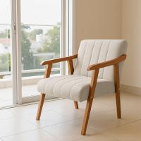 Kit 2 Poltronas Decorativa Com Braço Em Madeira Maciça Livia Veludo Bege - 2