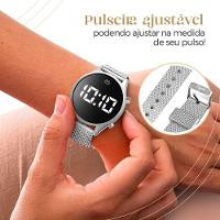 Relogio Feminino Aço Prata Digital + Brincos Colar + Caixa Academia Silicone Presente Strass Led - 5
