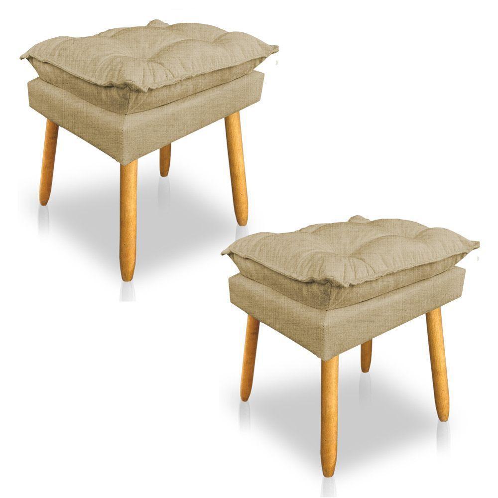 Kit 2 Puffs Decorativo Opala Linho Dourado Pés Palito Sky Mobile - 1