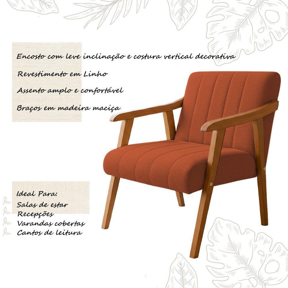 Kit 2 Poltronas Decorativa Com Braço Em Madeira Maciça Livia Linho Terracota - 3