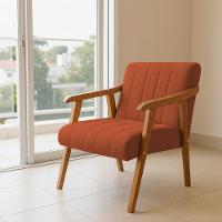 Kit 2 Poltronas Decorativa Com Braço Em Madeira Maciça Livia Linho Terracota - 2