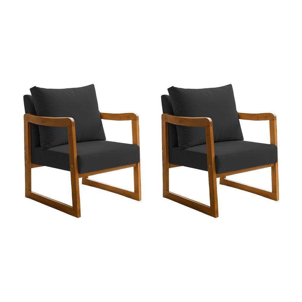 Kit 2 Poltronas Decorativa Com Braço Em Madeira Maciça Alice Veludo Preto - 1